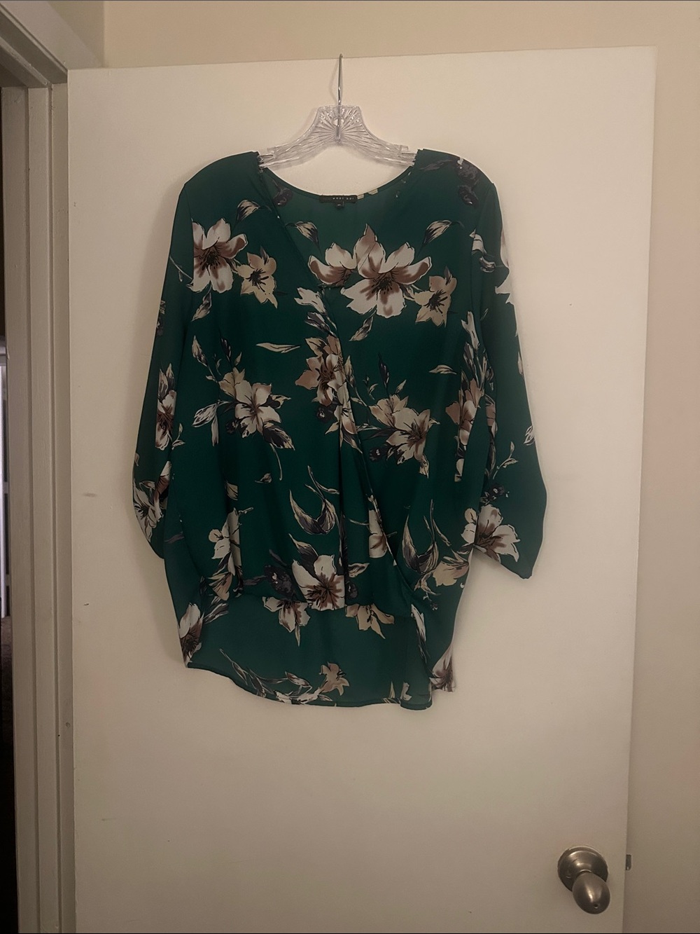 West Kei Emerald Green Floral Blouse with Dolman Sleeves